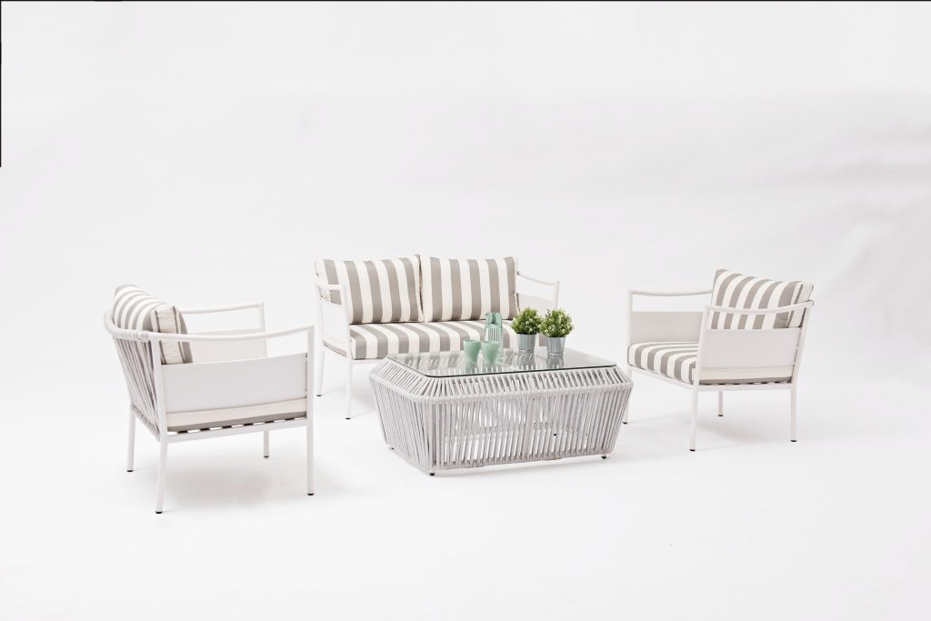 High – end All – Aluminum Outdoor Seating Set: Woven Backrest & Glass Table Included
