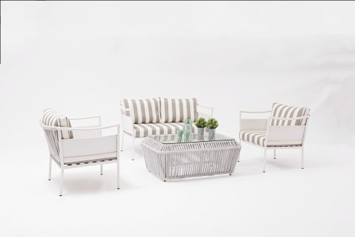 High – end All – Aluminum Outdoor Seating Set: Woven Backrest & Glass Table Included