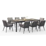 Aluminum frame set with Polywood table – sturdy, sleek for outdoor enjoyment.