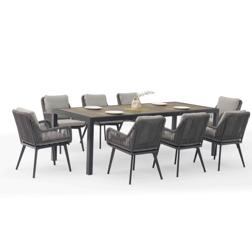 Aluminum frame set with Polywood table – sturdy, sleek for outdoor enjoyment.