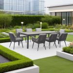 Aluminum frame set with Polywood table – sturdy, sleek for outdoor enjoyment.