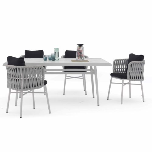 Aluminum dining set – smooth frame, low-maintenance, modern vibe for your patio.