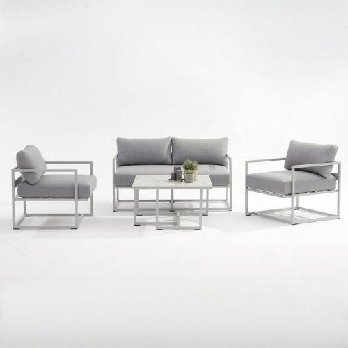 All – Aluminum Frame Outdoor Sofa: PE Rattan Weave + Plush Cushions(S245 SET)