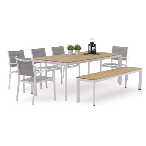 Aluminum-frame dining set – no rust, perfect for coastal areas (stands up to salt air!).TC088B&YB202