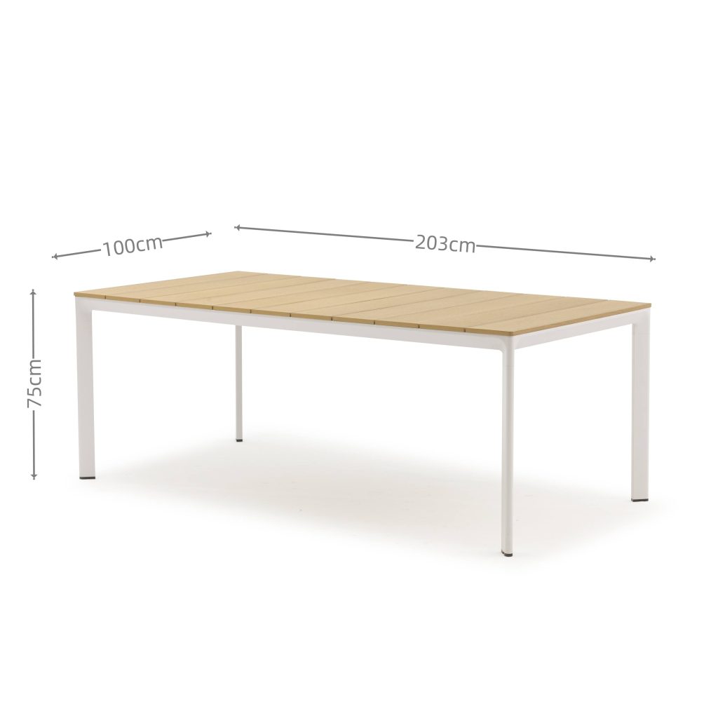 Aluminum-frame dining set – no rust, perfect for coastal areas (stands up to salt air!).TC088B&YB202