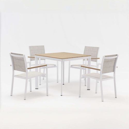 Aluminum-frame dining set – no rust, perfect for coastal areas (stands up to salt air!).TC095&YB232