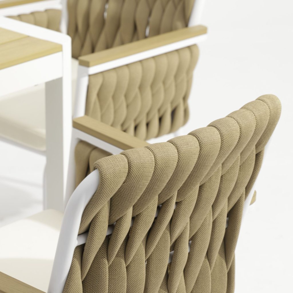 Aluminum-frame dining set – no rust, perfect for coastal areas (stands up to salt air!).TC123&YT318