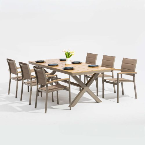 Aluminum-frame dining set – no rust, perfect for coastal areas (stands up to salt air!).TC114&YB202